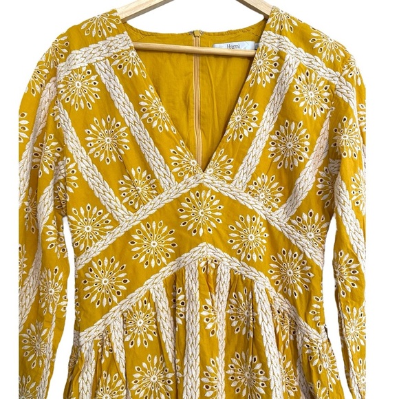 🔆 Free People, Harni Alexia Yellow Long Sleeve Mini Dress, Size Medium US 8 - Picture 6 of 11